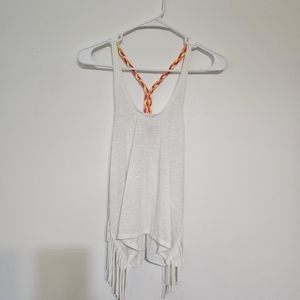 STYLISH Poof Size Small White Fringe Top